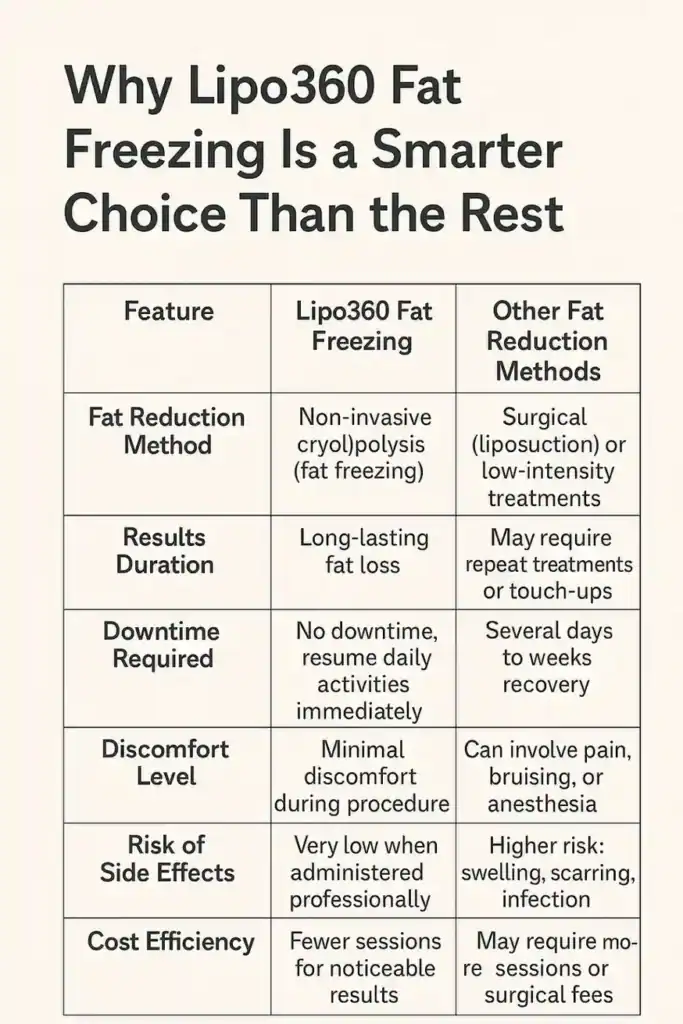 Is it possible to permanently freeze fat cells? 2 Table showing benefits of fat freezing to remove fat cells Luton from Lipo 360