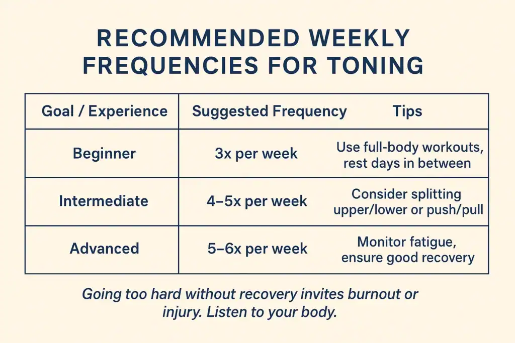 Achieving the Perfect Tone: How Often Should You Exercise for Results? 2 Graphic to show how often you should do exercise to help with toning Luton
